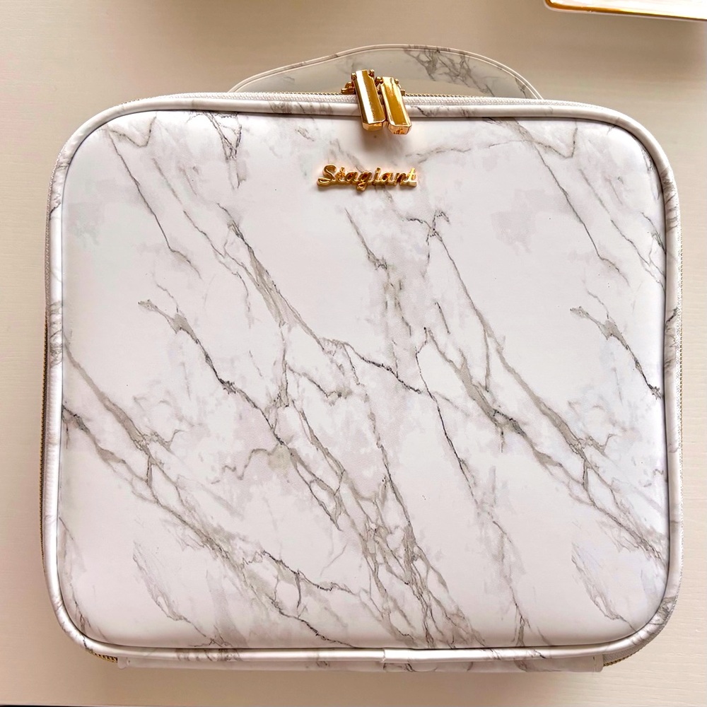 Stagiant White Marble Makeup Bag Large Travel Organizer